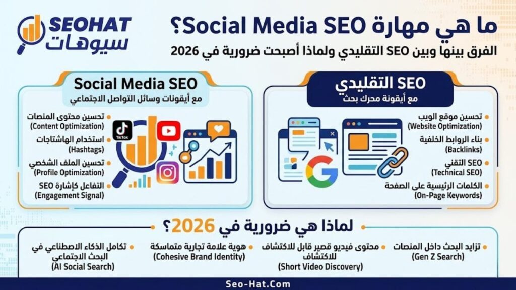 ما هي مهارة Social Media SEO؟ الفرق بينها وبين SEO التقليدي ولماذا أصبحت ضرورية في 2026